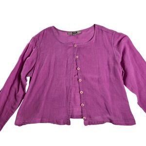 FLAX Linen Blend Pink Button Front Crop Top Lagenlook Cottagecore M